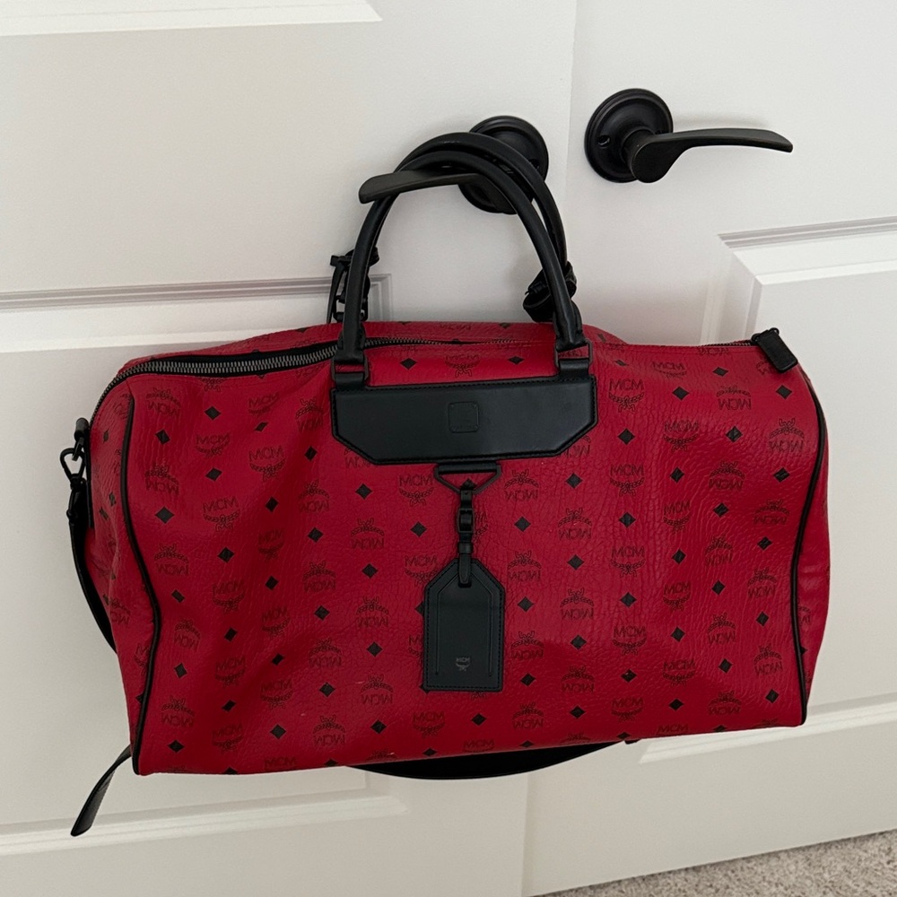 MCM Red and Black Travel Bag